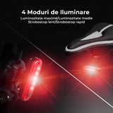 Set 2 Lumini LED Spate Bicicletă, Încărcare USB, 4 Moduri, Impermeabile IPX4, Negru