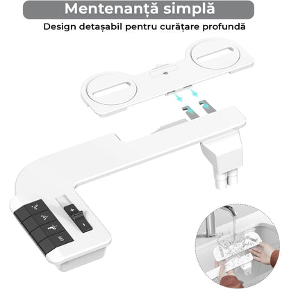 Bideu pentru Toaletă Ultra-Slim Non-Electric cu Auto-Curățare, Control de Presiune, Duze Duble pentru Igienă Personală, Apă Rece, Alb