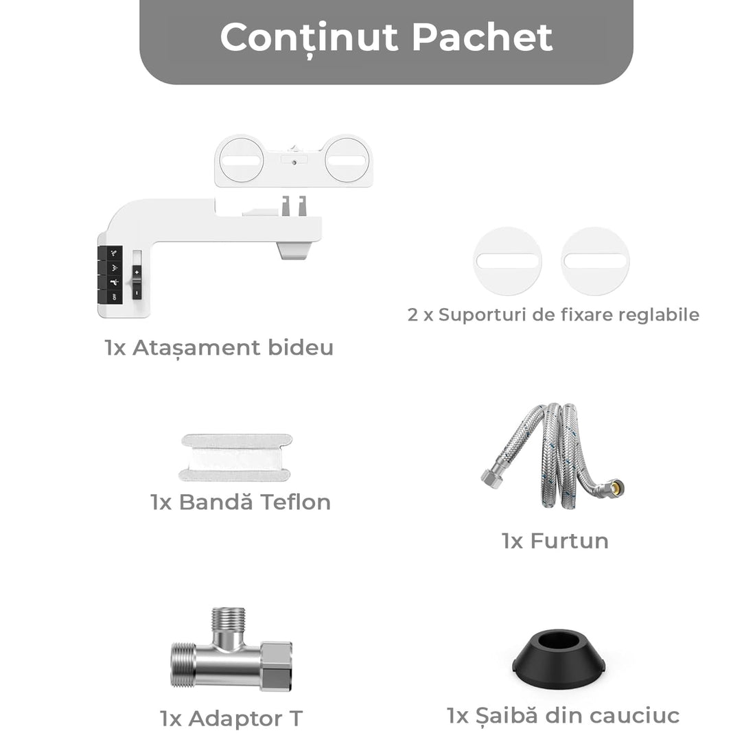 Bideu pentru Toaletă Ultra-Slim Non-Electric cu Auto-Curățare, Control de Presiune, Duze Duble pentru Igienă Personală, Apă Rece, Alb