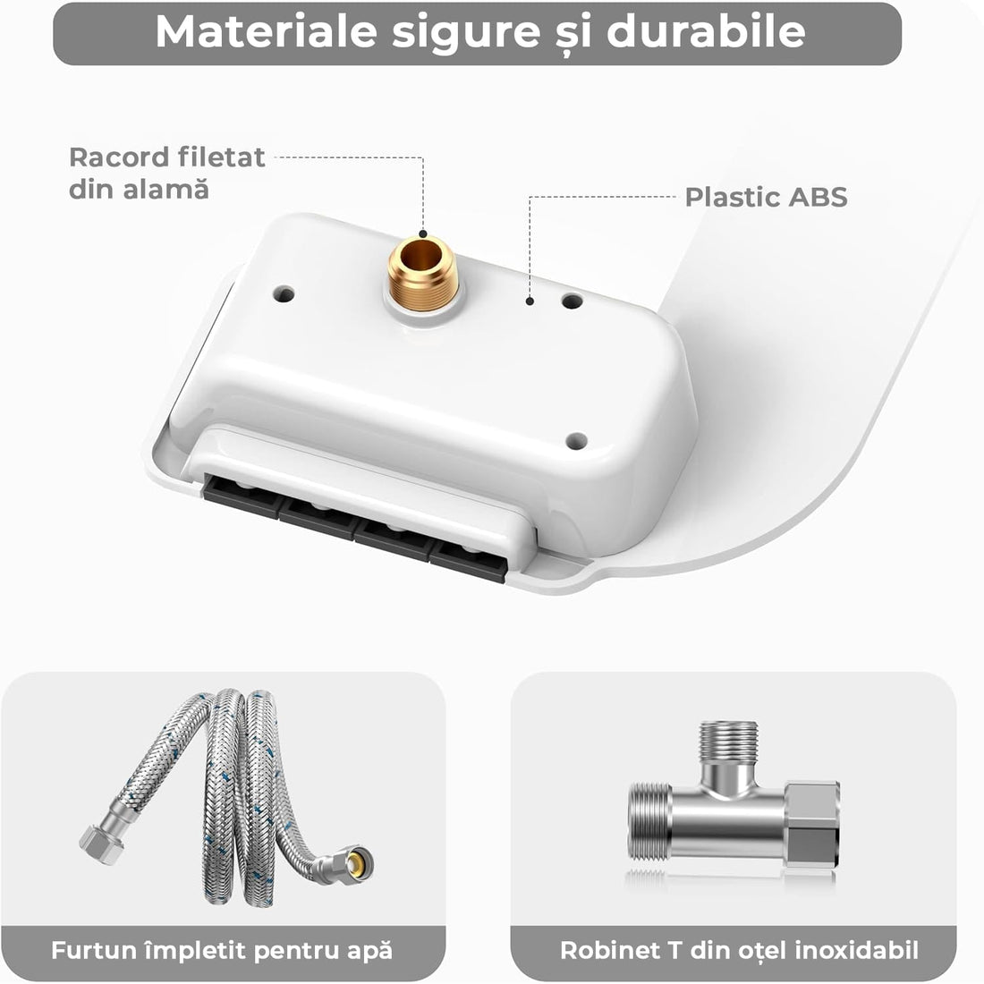 Bideu pentru Toaletă Ultra-Slim Non-Electric cu Auto-Curățare, Control de Presiune, Duze Duble pentru Igienă Personală, Apă Rece, Alb