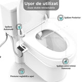 Bideu pentru Toaletă Ultra-Slim Non-Electric cu Auto-Curățare, Control de Presiune, Duze Duble pentru Igienă Personală, Apă Rece, Alb