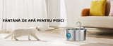 Dispenser automat apă 3.2 L pentru pisici și câini, oțel inoxidabil 304, model rotund, cu fereastră pentru nivelul apei, filtrare multiplă, ultra-silențios, argintiu
