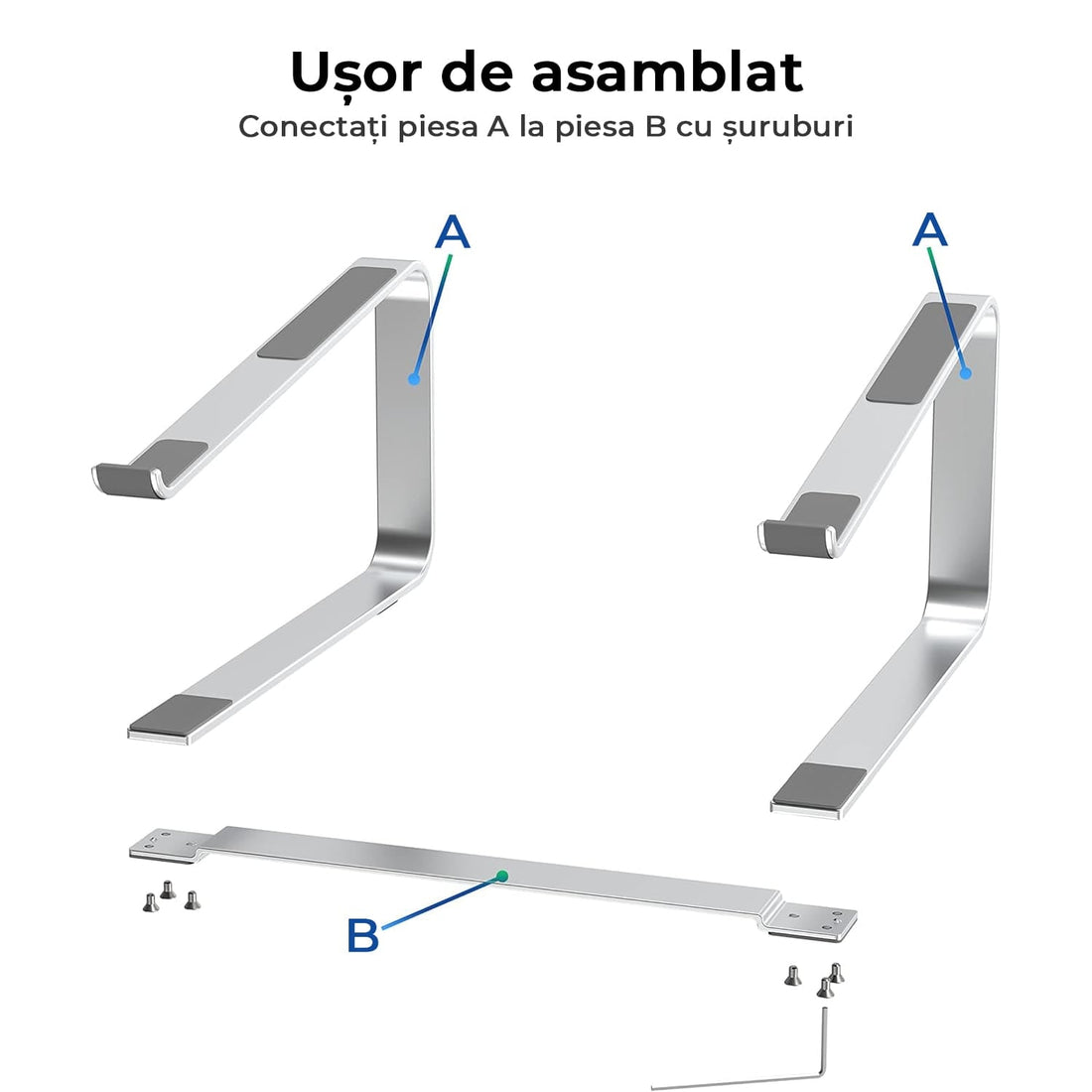 Suport Laptop Ergonomic Slim, Universal, din Silicon Non-Alunecos, Solid și Stabil, Compatibil cu Laptopuri 12-17.3”, Gri