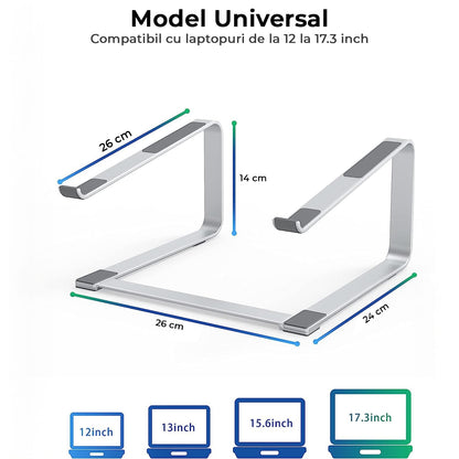 Suport Laptop Ergonomic Slim, Universal, din Silicon Non-Alunecos, Solid și Stabil, Compatibil cu Laptopuri 12-17.3”, Gri