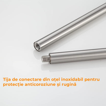 Set accesorii pentru baie, 4 piese, montare pe perete, bară extensibilă pentru prosoape, suport pentru hârtie igienică, inele pentru prosop, cârlig pentru halat, nichelat satinat