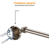 Set accesorii pentru baie, 4 piese, montare pe perete, bară extensibilă pentru prosoape, suport pentru hârtie igienică, inele pentru prosop, cârlig pentru halat, nichelat satinat