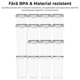 Set 15 Recipiente pentru Bucătărie, Stocare Alimente, Închidere Ermetică, Fără BPA, cu 24 Etichete Reutilizabile și Marker, Transparent