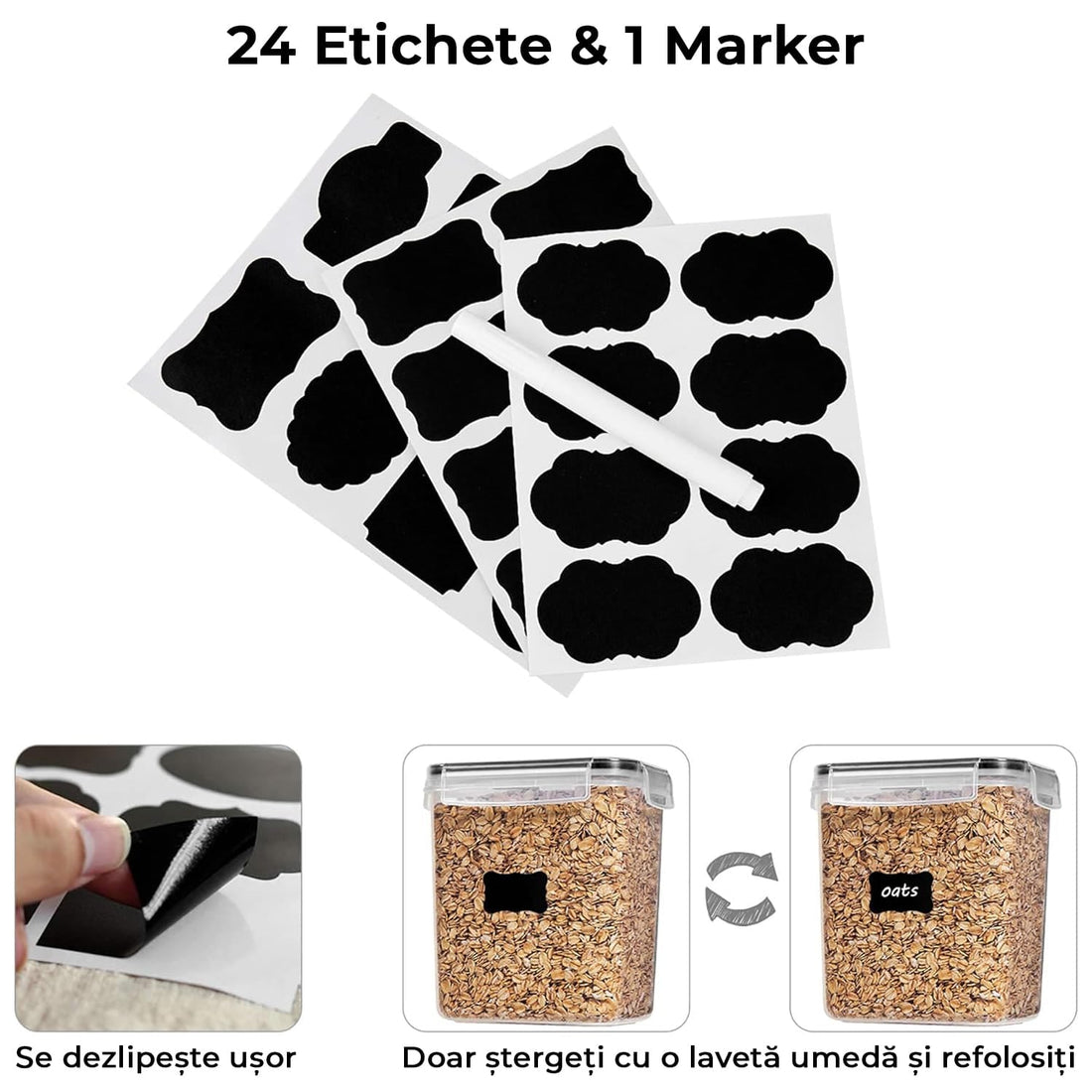 Set 15 Recipiente pentru Bucătărie, Stocare Alimente, Închidere Ermetică, Fără BPA, cu 24 Etichete Reutilizabile și Marker, Transparent