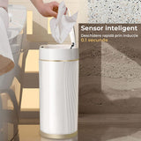 Coș de Gunoi Inteligent cu Senzor de Mișcare Infraroșu, 9L, Capac Automat Anti-Miros, Silențios, Rezistent la Apă IPX5, Alb/Auriu, pentru Baie, Bucătărie, Birou, Dormitor