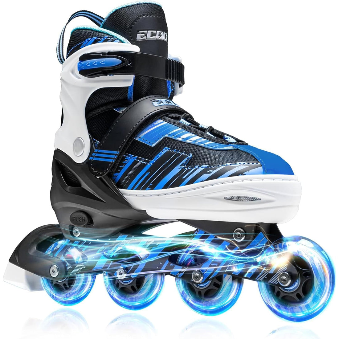 Role reglabile pentru copii și adulți, 4 roți luminoase din silicon, rulmenți ABEC-7, mărime S 28-31, albastru