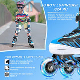 Role reglabile pentru copii și adulți, 4 roți luminoase din silicon, rulmenți ABEC-7, mărime S 28-31, albastru
