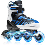 Role reglabile copii și adulți, 4 roți luminoase din silicon, rulmenți ABEC-7, mărime M 32-35, albastru