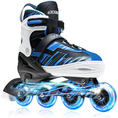 Role reglabile copii și adulți, 4 roți luminoase din silicon, rulmenți ABEC-7, mărime M 32-35, albastru