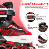 Role reglabile pentru copii si adulti, roti luminoase din silicon, 4 roti in linie, rulmenti ABEC-7, Aluminiu/poliuretan, model EK3, marimea M 32-35, Rosu