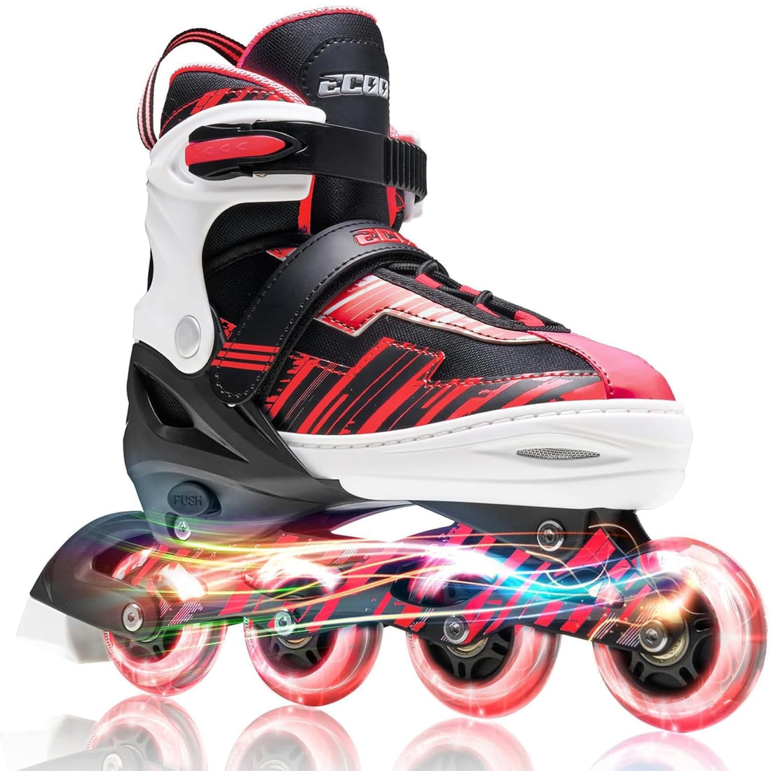 Role reglabile pentru copii si adulti, roti luminoase din silicon, 4 roti in linie, rulmenti ABEC-7, Aluminiu/poliuretan, model EK3, marimea L 36-39, Rosu