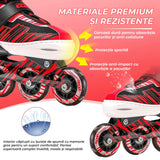Role reglabile pentru copii si adulti, roti luminoase din silicon, 4 roti in linie, rulmenti ABEC-7, Aluminiu/poliuretan, model EK3, marimea XL 40-43, Rosu