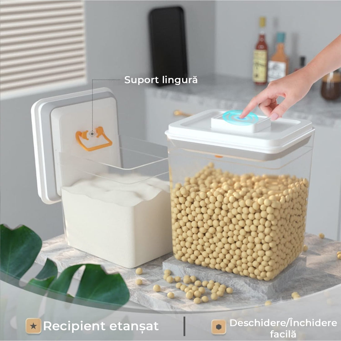 Recipient pentru bucătărie, stocare alimente, închidere ermetică, 2300 ml, fără BPA, transparent