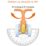 Bicicleta fara pedale pentru copii, 4 roti, usoara, roti silentioase, sa ergonomica, dezvoltare echilibru si coordonare, 10-36 luni, Portocaliu