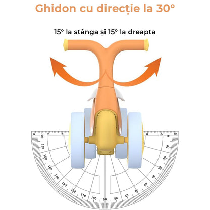 Bicicleta fara pedale pentru copii, 4 roti, usoara, roti silentioase, sa ergonomica, dezvoltare echilibru si coordonare, 10-36 luni, Portocaliu