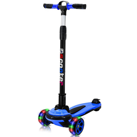 Trotinetă pliabilă copii cu 3 roți LED, 5-14 ani, înălțime reglabilă 80-120 cm, albastră