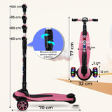 Trotinetă pliabilă copii cu 3 roți LED, 5-14 ani, înălțime reglabilă 80-120 cm, roz