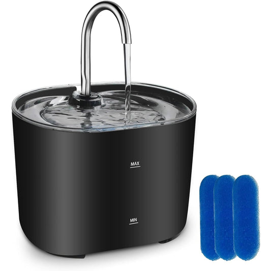 Dispenser apa automat tip fantana pentru pisici si caini,  capacitate 2.2L, ultra-silentios, cu filtrare prin carbune activ, indicator nivel apa, cu led incorporat, Negru