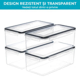 Set de 4 Recipiente pentru Bucatarie, pentru Stocarea Alimentelor, Inchidere Ermetica, Fara BPA, 24 Etichete reutilizabile, Marker, 3.2L, Orizontale, Transparent