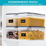 Set de 4 Recipiente pentru Bucatarie, pentru Stocarea Alimentelor, Inchidere Ermetica, Fara BPA, 24 Etichete reutilizabile, Marker, 3.2L, Orizontale, Transparent