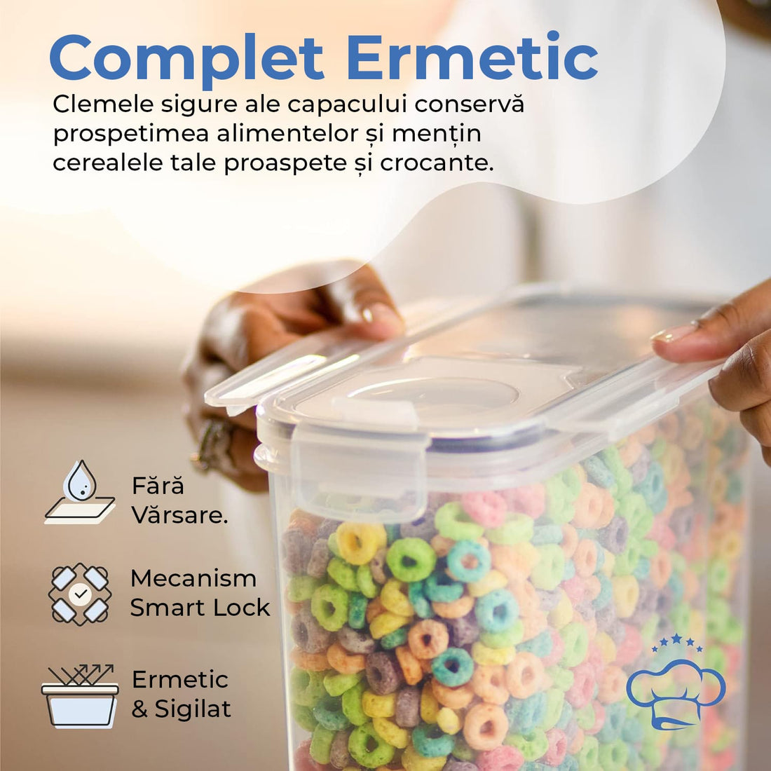 Set 4 recipiente pentru cereale, 4L, închidere ermetică, fără BPA, etichete reutilizabile, transparent