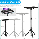 Trepied pentru proiector sau laptop, reglabil 58.5 cm - 118 cm, multifunctional, cu suport pentru telefon, portabil si stabil, Negru