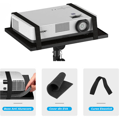 Trepied pentru proiector sau laptop, reglabil 58.5 cm - 118 cm, multifunctional, cu suport pentru telefon, portabil si stabil, Negru