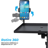 Trepied pentru proiector sau laptop, reglabil 58.5 cm - 118 cm, multifunctional, cu suport pentru telefon, portabil si stabil, Negru