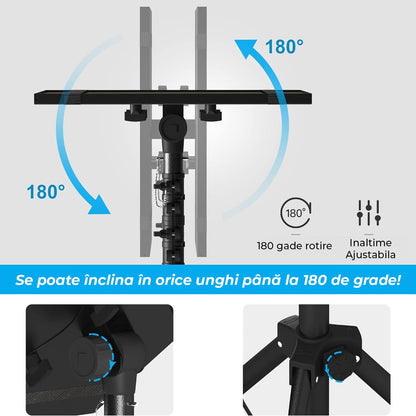 Trepied pentru proiector sau laptop, reglabil 58.5 cm - 118 cm, multifunctional, cu suport pentru telefon, portabil si stabil, Negru