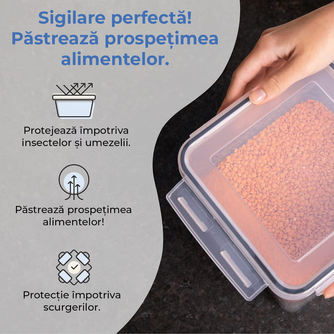 Set 4 recipiente extra mari pentru alimente, 6.5L, închidere ermetică, fără BPA, etichete reutilizabile, transparent