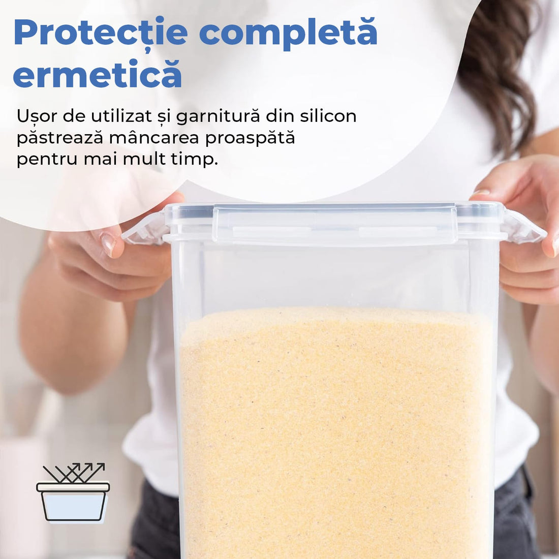 Set 4 recipiente extra mari pentru alimente, 6.5L, închidere ermetică, fără BPA, etichete reutilizabile, transparent