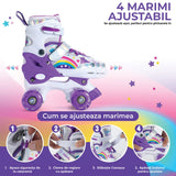 Role reglabile pentru copii si adulti, 4 roti luminoase din silicon, rulmenti ABEC-7, Aluminiu/poliuretan, Model Curcubeu, marimea S 26-33, Mov
