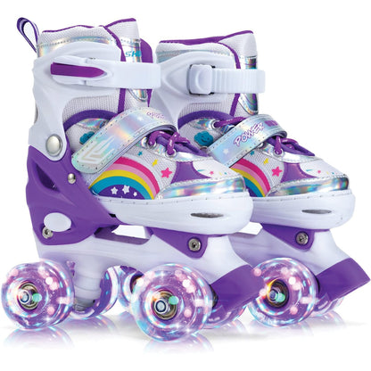 Role reglabile copii și adulți, 4 roți luminoase, ABEC-7, mărime M 33-37, mov