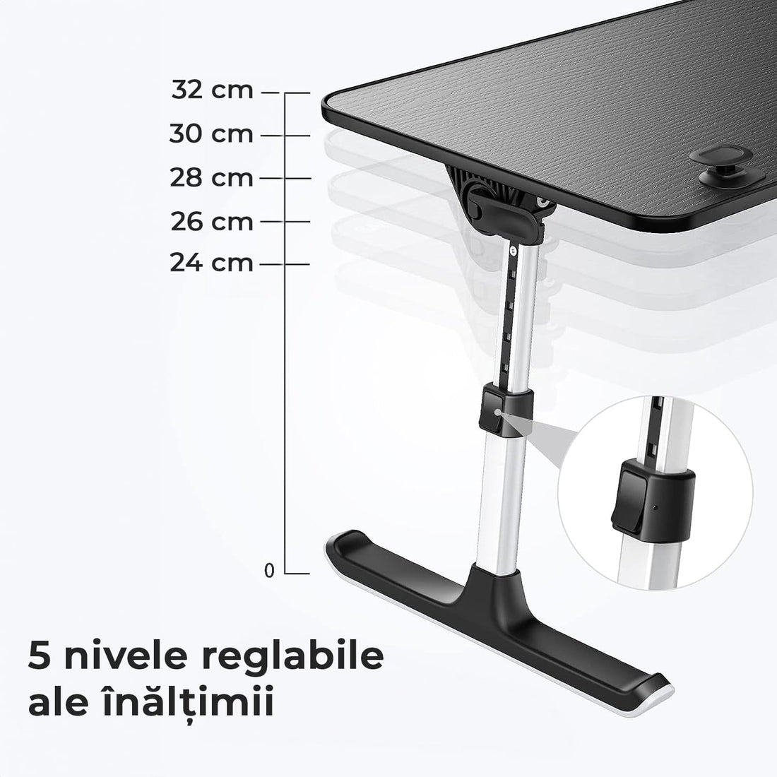 Masă pliabilă laptop, reglabilă, multifuncțională, sertar, capacitate 40 kg, negru