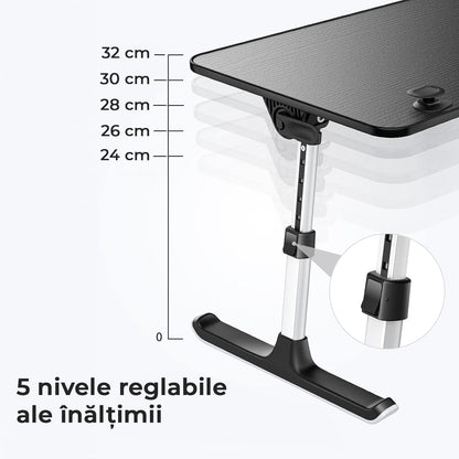 Masă pliabilă laptop, reglabilă, multifuncțională, sertar, capacitate 40 kg, negru
