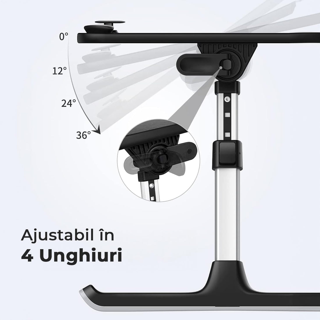 Masă pliabilă laptop, reglabilă, multifuncțională, sertar, capacitate 40 kg, negru