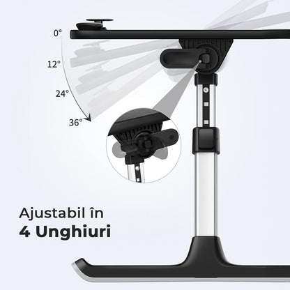 Masă pliabilă laptop, reglabilă, multifuncțională, sertar, capacitate 40 kg, negru