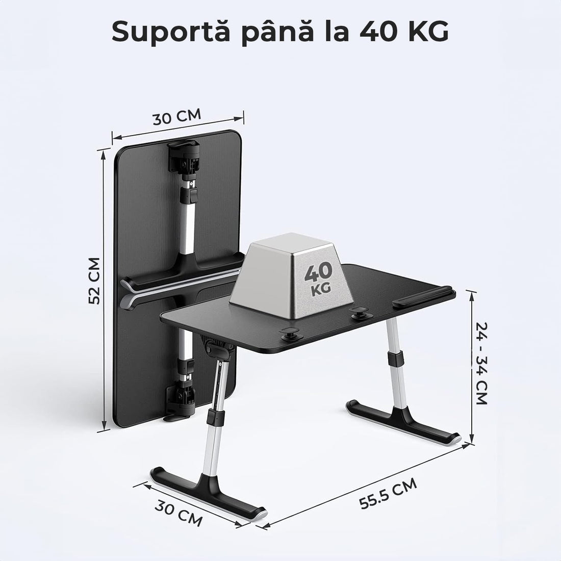 Masă pliabilă laptop, reglabilă, multifuncțională, sertar, capacitate 40 kg, negru