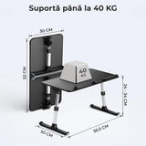 Masă pliabilă laptop, reglabilă, multifuncțională, sertar, capacitate 40 kg, negru
