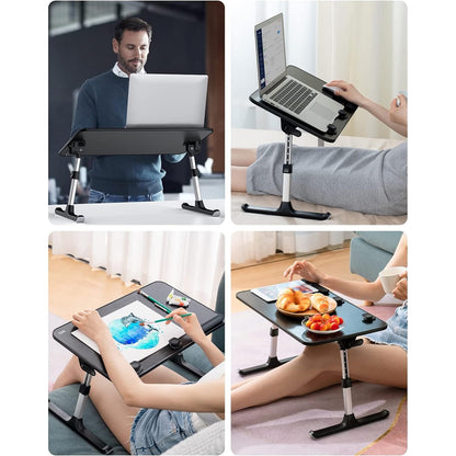 Masă pliabilă laptop, reglabilă, multifuncțională, sertar, capacitate 40 kg, negru
