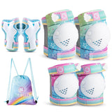 Set de Protecție Genunchiere, Cotiere, Aparatori Incheieturi, Reglabil, Pentru Copii cu Design Unicorn Curcubeu, Potrivit Pentru Ciclism, Role, Trotineta, SkateBoard, Marimea M, Culoare Roz