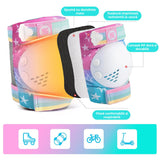 Set de Protecție Genunchiere, Cotiere, Aparatori Incheieturi, Reglabil, Pentru Copii cu Design Unicorn Curcubeu, Potrivit Pentru Ciclism, Role, Trotineta, SkateBoard, Marimea M, Culoare Roz