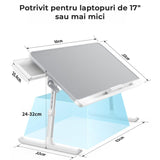 Masa pliabila pentru Laptop, Multifunctionala,  Ajustabila, din Piele PVC, birou portabil cu sertar de depozitare, Gri