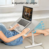 Masa pliabila pentru Laptop, Multifunctionala,  Ajustabila, din Piele PVC, birou portabil cu sertar de depozitare, Gri