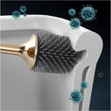 Perie WC din Silicon 360° Premium, cu Capac si Maner, Ergonomic cu Protectie, Fara Picurare, cu Prindere pe Perete Fara Suruburi Culoare, Negru Auriu