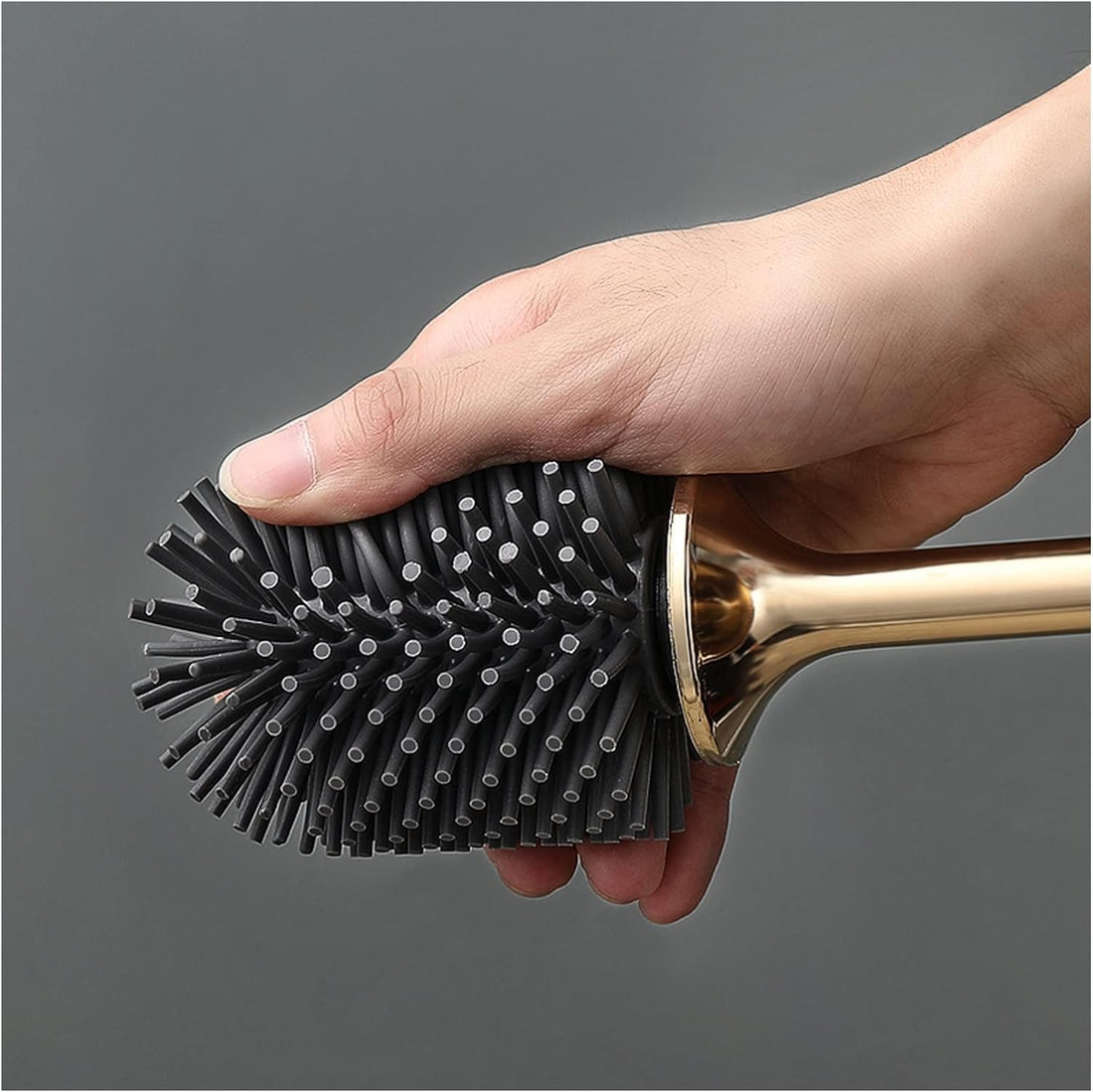 Perie WC din Silicon 360° Premium, cu Capac si Maner, Ergonomic cu Protectie, Fara Picurare, cu Prindere pe Perete Fara Suruburi Culoare, Negru Auriu